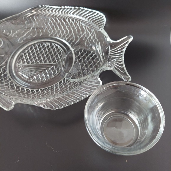 VTG Glass Plates Etched Tapas Appetizer Party Fish Set Shrimp Cocktail Tuscany - Picture 3 of 16